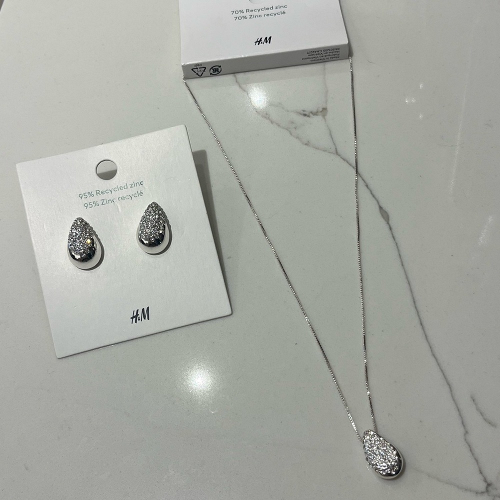 H&M Shimmering Silver Earrings and Necklace Set